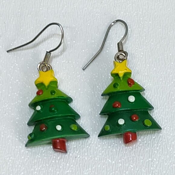 Holiday Earrings & A Santa Claus Pendant Set Red & Green Vintage Jingle Bells - Picture 8 of 13